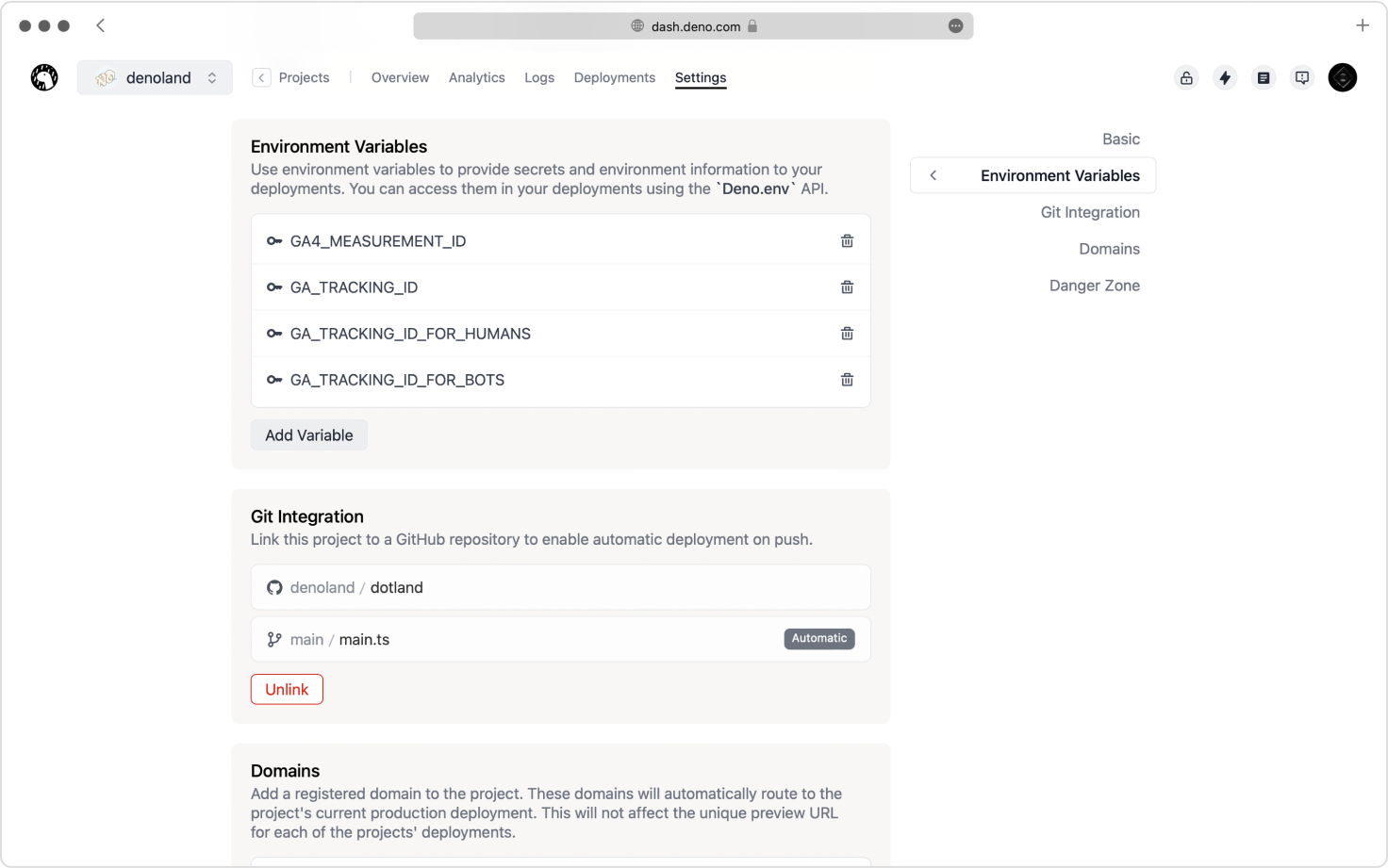 New project settings